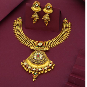 Traditional South Indian Gold Temple Jewelry <b>Necklace</b> Set with Earrings Bridal Ethnic Wedding <b>Statement</b> <b>Necklace</b> Handmade Design - Product Image 1