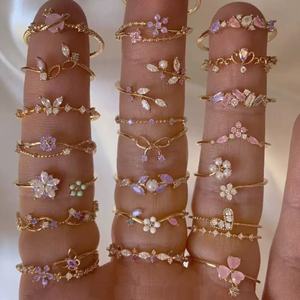 レディース絶妙なリング銅メッキ18Kゴールド甘い薄いリング - Product Image 1