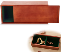 Boîte de rangement pour pièces d'échecs avec couvercle coulissant, en bois, avec doublure en flanelle, avec 2 grands compartiments de rangement, pour un jeu de pièces d'échecs
