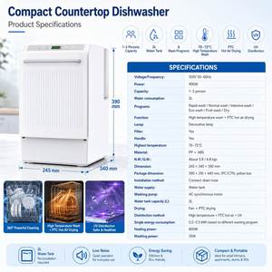 Lave-vaisselle portable de comptoir pour appartement, camping-car, restaurant – Réservoir d'eau 2L, séchage à air chaud PTC, lavage haute température, capacité 4 services - Product Image 2