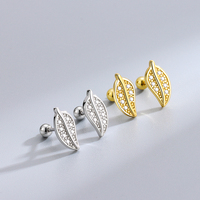 Vintage Blumen-Design Ohrstecker 925 Sterling Silber Kleine Blatt-CZ Schraubverschluss Ohrringe Set für Damen Feiner Schmuck Großhandel