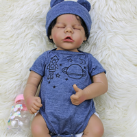 Reborn-Babypuppe, 18 Zoll, dunkle Haut, geschlossene Augen, eingewurzeltes Haar, weiches Vinyl, offener Mund, waschbar, Begleitpuppe, Komfortgeschenk