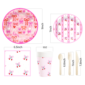 Ensemble de vaisselle jetable personnalisé DAMAI sur le thème du nœud rose pour fête de bébé fille, assiettes en papier, ensemble de dîner, assiettes en papier, gobelets, serviettes - Product Image 4