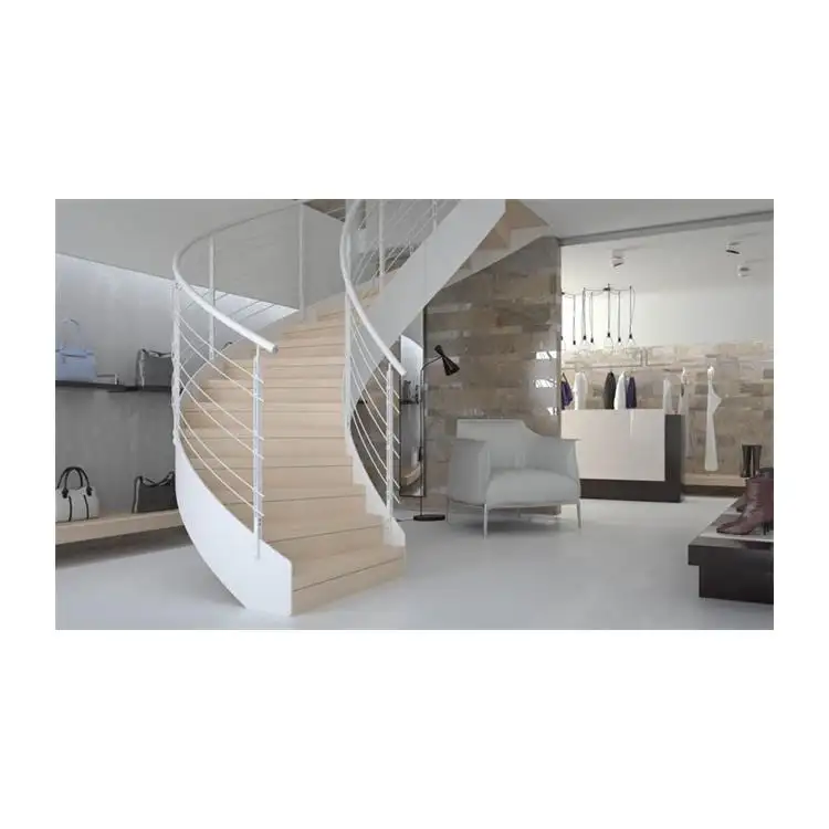 Indoor Europe Victorian Style Tempered Glass And Laminated Glass Railing Solid Wood Tread Helical Staircase Curved Stair Design