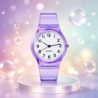 Montre à quartz pour filles, tendance, bracelet en plastique transparent violet, cadran blanc, chiffres arabes noirs, directement de l'usine