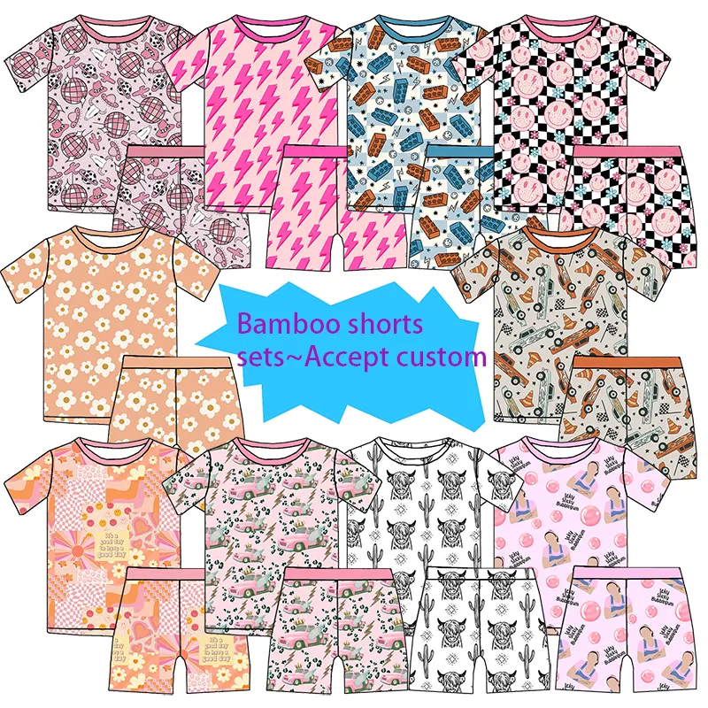 Factory wholesale 95%bamboo 5%viscose soft material custom Design Two pieces Summer short baby bamboo pjs sets