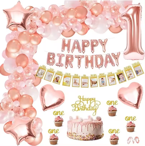Blue Boys ONE Birthday Party 1-12 meses <span class=keywords><strong>Baby</strong></span> Photo Booth props Star Garland 1 globo de aluminio Cake toppers globo de metal arco Decoración - Product Image 2