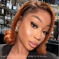 Perruques Courtes Bob Lisses et Soyeuses en Cheveux Humains 100% Naturels, Ombré Gingembre, Coupe Droite, Sans Colle, Lace Front 5x7 13x4, Tailles 8, 10, 12 Pouces