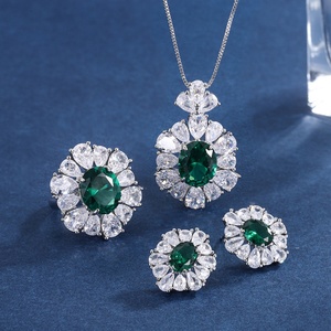 Fashion Jewelry Eco-friendly Copper Minimalist 10*12mm Green Zircon Floral Necklace Ring <b>Earring</b> <b>Sets</b> for Timeless Elegance - Product Image 3