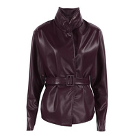 Veste slim premium bordeaux pour femme en similicuir PU, manteau personnalisé pour l'hiver et le quotidien