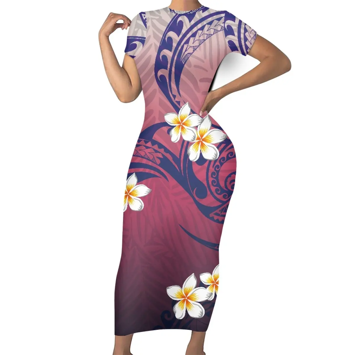 Benutzer definierte personal isierte Hawaii polynesische Kleidung Damen elegante Freizeit kleider zum Verkauf Mode sexy Damen O-Ausschnitt Kurzarm