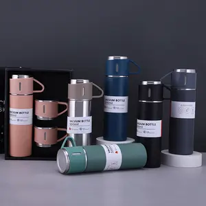Hot Selling Business Gift 17Oz Black Vaccum Drinking Coffee Insulated Thermos Coffee Stainless Steel Water Bottle With 3 Cups