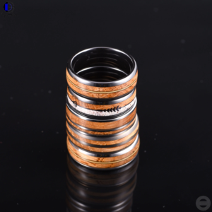 Gentdes perhiasan RTS Double Whisky kayu dan pusat gitar senar Inlay Dome Cincin pertunangan keramik hitam - Product Image 4