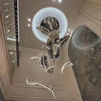 Grand lustre en cristal à grandes feuilles pour duplex, loft, escalier, hall d'hôtel, table de sable, villa de luxe, plafond haut