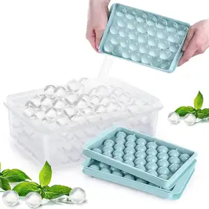 Hot Selling Customizable 33 Grids Double Layers Round Whiskey Hockey Reusable Ice Ball Cube Tray Mold With Freeze Container