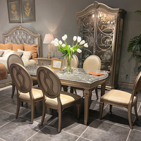 Table à manger rectangulaire en frêne vieilli, design traditionnel, convertible, en bois massif avec plateau en marbre, réglable, 6 places, pour l'extérieur