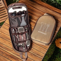 Kit de pique-nique et camping, ensemble de cuisine d'extérieur, ustensiles de cuisson portables en acier inoxydable, sac de rangement, sac de transport, sac de pique-nique, huit pièces