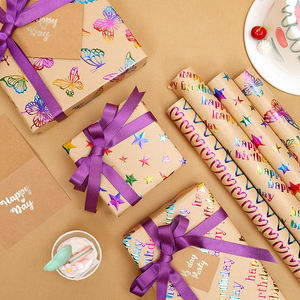 High Quality Wholesale 80g 43*300cm Birthday Color and <b>Gold</b> Packaging <b>Paper</b> Gift <b>Wrapping</b> <b>Paper</b> - Product Image 2