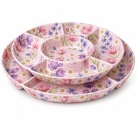 Rosa Blumenmuster Runder Melamin-Teller mit 5 Fächern, Mehrteilige Servierplatte für Partys, Picknicks & Tischdekoration zu Hause