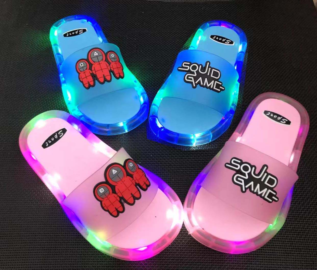 Розовые, синие, унисекс, единорог, пляжные тапочки для мальчиков и девочек, единорог, сквидные игры, тапочки со светодиодной подсветкой, детские Тапочки