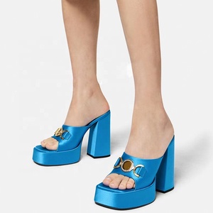 Metal Decor Women Thick Platform Sandals Square Open Toe High Chunky Heels Custom Colors on Shoes - Product Image 2