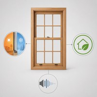 Ventana Vertical de Madera Sólida para Exterior, de Hoja Única, Resistente a Huracanes, con Vidrio Templado de Repuesto