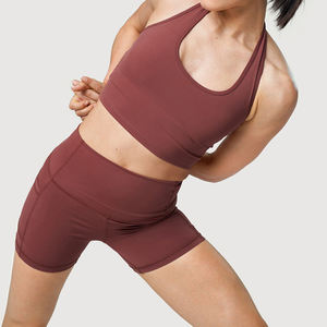 220gsmクイックドライ4ウェイストレッチスリムフィットヨガホルターネックスポーツブラクロップトップバックレス女性用取り外し可能パッド入りカップ - Product Image 5