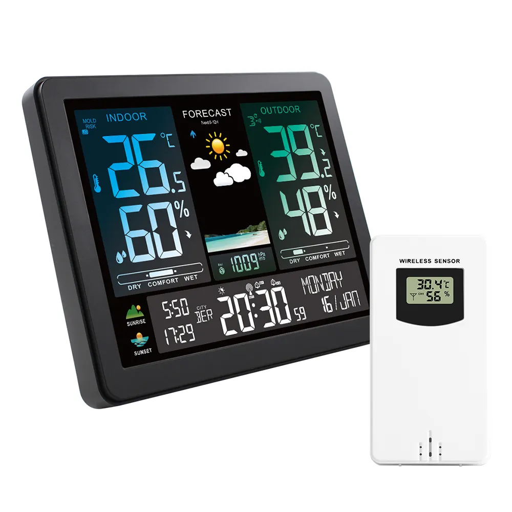 Wetters tation Uhr Digitales Außen thermometer Temperatur Luft feuchtigkeit messer Tisch Schreibtisch uhren Home Wetters tation
