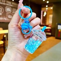 Porte-clés Boba 3D en plastique avec sable mouvant, motif dessin animé, veilleuse souvenir mignonne