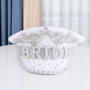 <b>Sequin</b> Rhinestone Navy Hat Pearl Letter Bride Beret Wedding Bachelorette Party All Season - Product Image 2