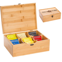 Boîte de rangement pour thé en bambou écologique avec 6 compartiments pour sachets de thé, café, épices et organisateurs de cuisine
