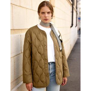 Veste matelassée légère surdimensionnée pour femme, boutonnée, avec rembourrage, poches, tissu tissé, manches longues, pour l'automne - Product Image 2