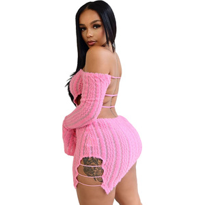 <span class=keywords><strong>Abito</strong></span> Mini Invernale Autunnale con Spalle Scoperte per Feste e Club 2024, Vestito Corto Aderente Lavorato a <span class=keywords><strong>Maglia</strong></span> con Vita Alta e Schiena Scoperta per Donne - Product Image 5