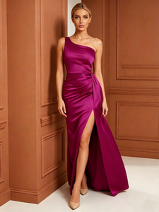 Nuovo Abito <span class=keywords><strong>Lungo</strong></span> Estivo Traspirante con Design a Vita Naturale e <span class=keywords><strong>Spacco</strong></span> <span class=keywords><strong>Laterale</strong></span>, Stile Elegante Monospalla per Banchetti e Feste - Product Image 3