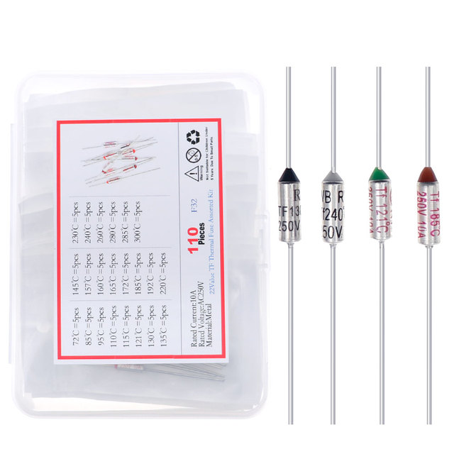22 Types 110 Pieces TF Thermal Fuse with Overheat Protection 72C-300C 10A/250V Assorted in Box Made in China