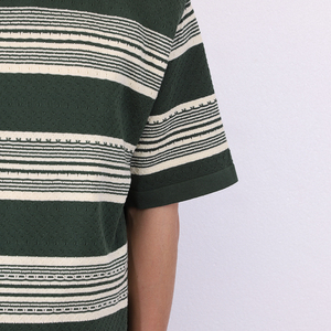 Pull pour hommes personnalisé OEM & ODM rayé à manches courtes col rond pull T-shirt haut en tricot pulls tricotés amples pour hommes - Product Image 5