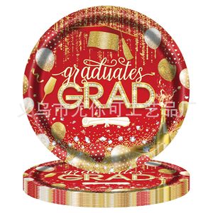 Graduation Party Supplies Kit Red Gold Disposable Plates Cups Napkins <b>Tablecloth</b> Elegant Graduation Decoration Set - Product Image 4