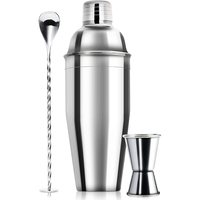Ensemble de shakers à cocktails de luxe réutilisables en acier inoxydable avec doseur et cuillère de bar, logo personnalisé OEM, vente en gros directe usine