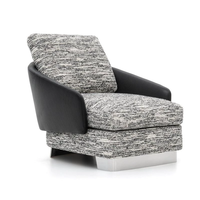 Fauteuil d'appoint italien haut de gamme en tweed contrastant et cuir, base en acier inoxydable brossé, canapé individuel pour hôtel, villa et réception