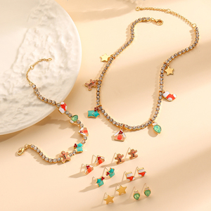 Aiguille d'argent série de Noël ensemble goutte d'huile cuivre griffe chaîne doux adolescent Style neige maison collier boucles d'oreilles - Product Image 1