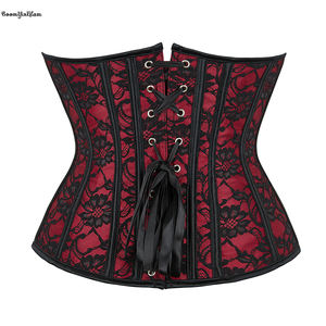 14 lische di pesce Vintage Korsette stringate con controllo della pancia floreale Bustier bordeaux sottobosco Top da donna - Product Image 4