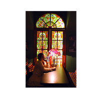 Vitrail stratifié en verre trempé pour église, fenêtre en plomb coloré pour mosquée, inserts pour porte fenêtre