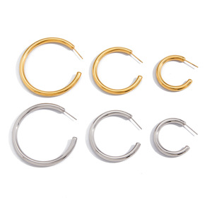 Boucles d'oreilles C-Hoop en acier inoxydable, boucles d'oreilles géométriques pour femmes, bijoux tendance - Product Image 5