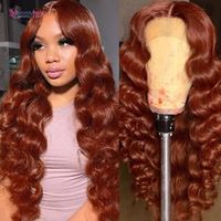 33 # Auburn Brun Rouge Couleur Bouclés Vague d'Eau Brute Longue Avant de Lacet Perruques de Cheveux Humains Vendeurs Suisse HD 13x4 Frontal Lace Closure Perruques