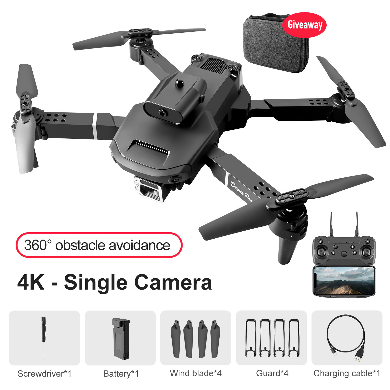 E100 Black Single Camera Drone