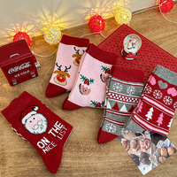 Lot de 5 paires de chaussettes de noël automne hiver mi-tube respirant dessin animé mignon et chaud pour femmes chaussettes de noël en laine