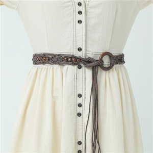 Cinturón ancho vintage bohemio <span class=keywords><strong>de</strong></span> macramé con cuentas <span class=keywords><strong>de</strong></span> madera, cuerda <span class=keywords><strong>de</strong></span> algodón, hebilla redonda, borlas y cadena <span class=keywords><strong>de</strong></span> cintura tejida <span class=keywords><strong>de</strong></span> cuerda encerada para mujer, ideal para usar con falda. - Product Image 6