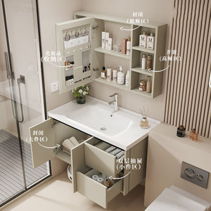 Meuble-lavabo de salle de bain personnalisé de luxe en aluminium imperméable de 50cm à 100cm avec lavabo simple et armoire à miroir - Product Image 5