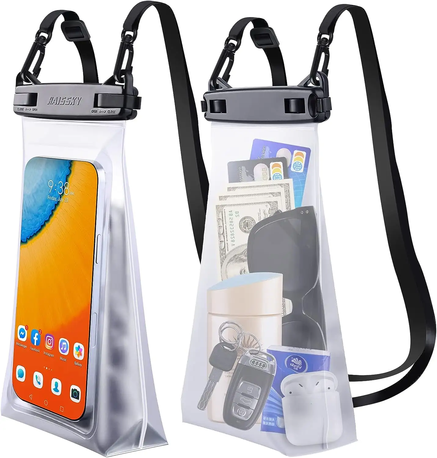 Hot sale transparent pvc waterproof phone pouch with adjustable belt for beach swimming