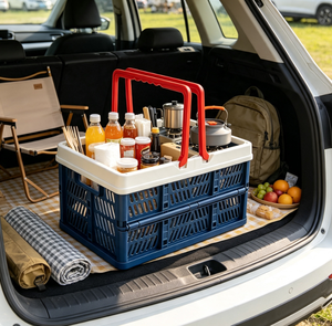 Panier de rangement pliable en plastique avec poignée, organisateur portable pour la maison, le coffre de voiture, la cuisine, le <span class=keywords><strong>camping</strong></span> et les pique-niques - Product Image 5